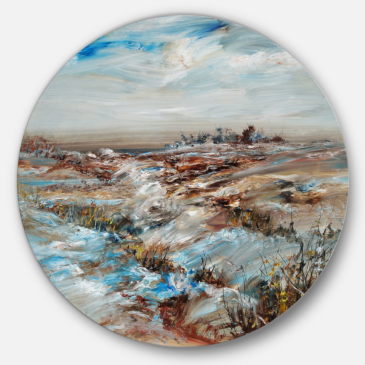 Designart - Snowy Landscape' Floral Metal Circle Wall Art